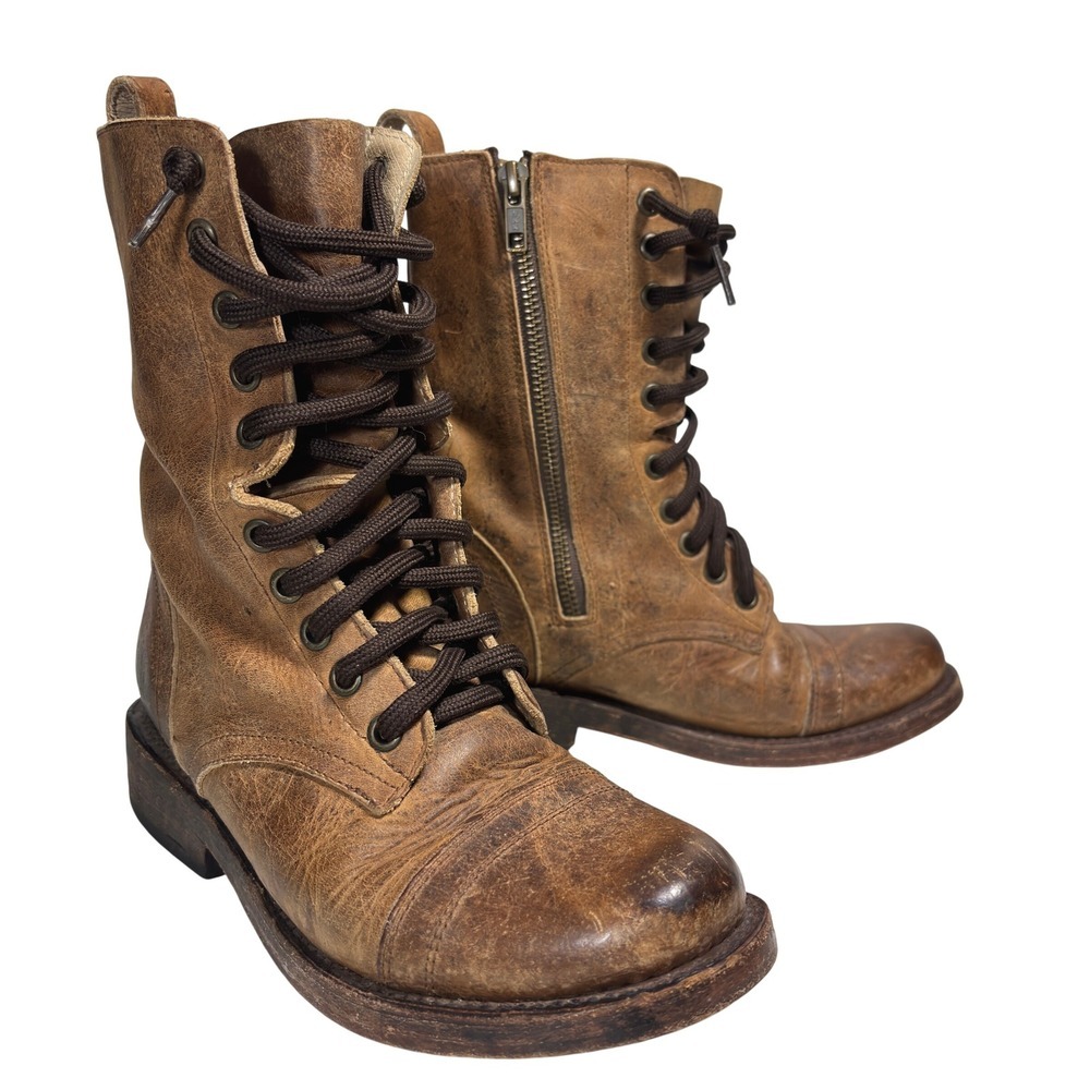 Freebird by Steven Chase Lace Up Side Zip Leather Combat Boots Women's Size 6